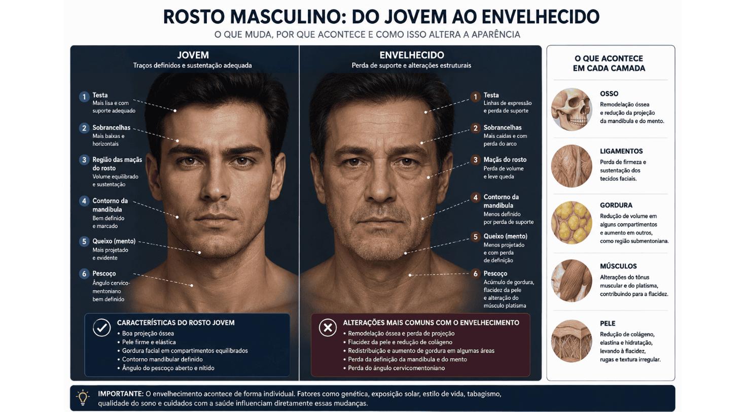Homem com rosto masculino olhando para frente, destacando mandíbula, queixo e contornos faciais.
